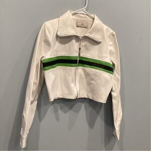Vtg Express Womens Cropped Jacket Size Small S White Green Y2K Britney Rave Punk